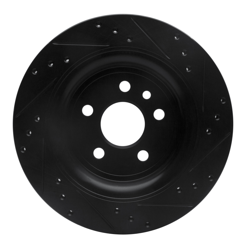 Volvo XC70 Brake Rotor (1) - Rear Left - R1 Concepts - Drilled & Slotted - Black - `07-`18